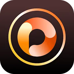 لوگوی دایره‌ای نارنجی اپلیکیشن PhotoDirector با پس‌زمینه قهوه‌ای