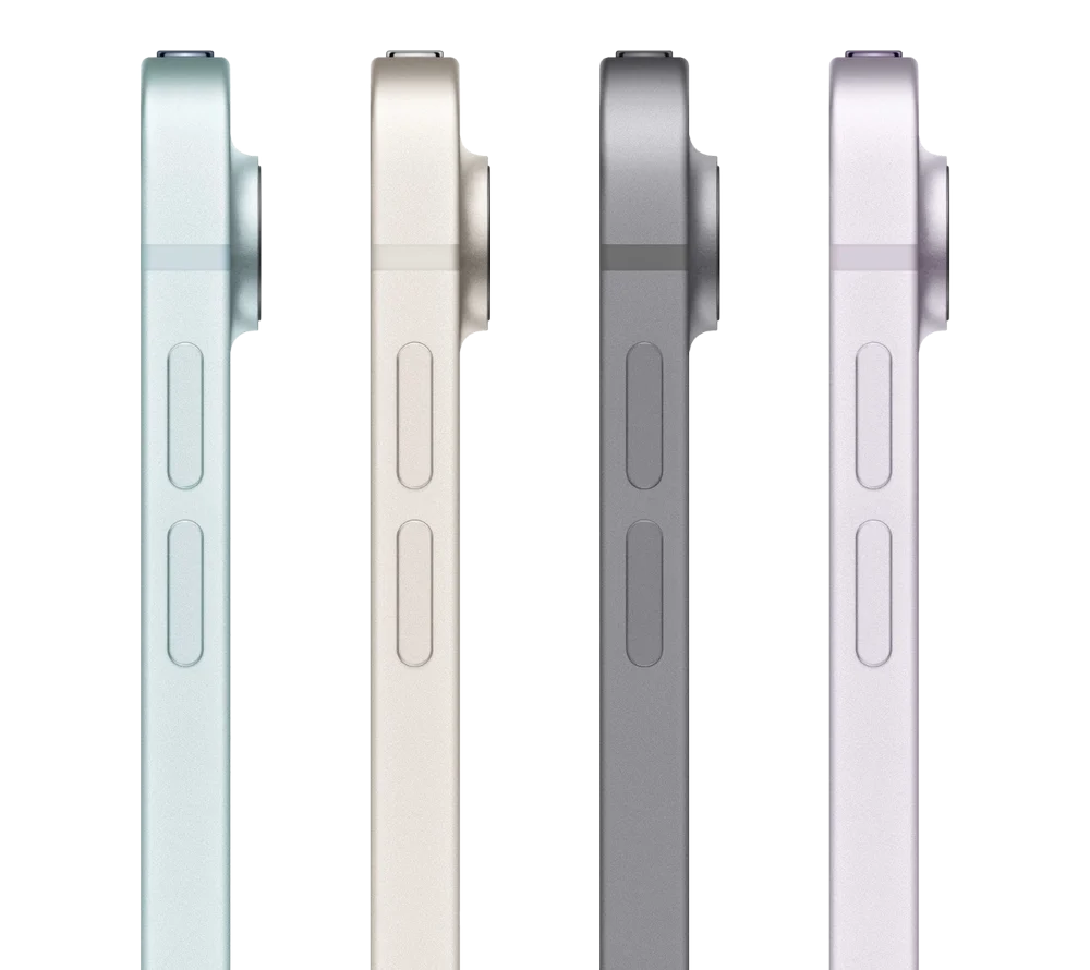 نمای کناری چهار رنگ iPad Air 11 WIFI M2 (2024) با ظرفیت ۱ ترابایت – آبی، سفید، خاکستری و بنفش