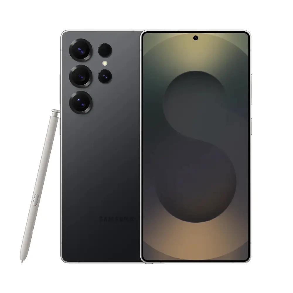Samsung Galaxy S25 Ultra Titanium Black with S Pen – Front and Back View گوشی سامسونگ گلکسی S25 Ultra رنگ مشکی تیتانیومی با قلم S Pen