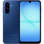 گوشی Samsung Galaxy A17 5G آبی با صفحه‌نمایش روشن