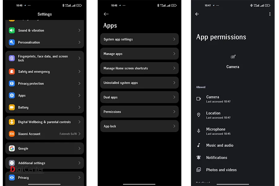 تنظیمات اجازه دسترسی برای اتصال میکروفون در گوشی شیائومی 
